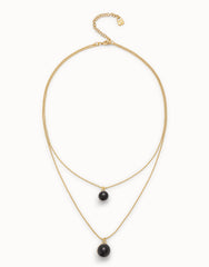 Multi-Layer Pendant Link Necklace With Black Murano Crystal - Gold