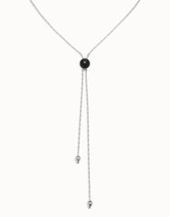 Long Pendant Necklace With Central Black Murano Crystal - Silver