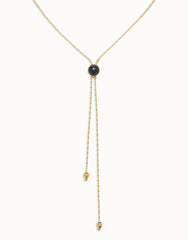 Long Pendant Necklace With Central Black Murano Crystal - Gold