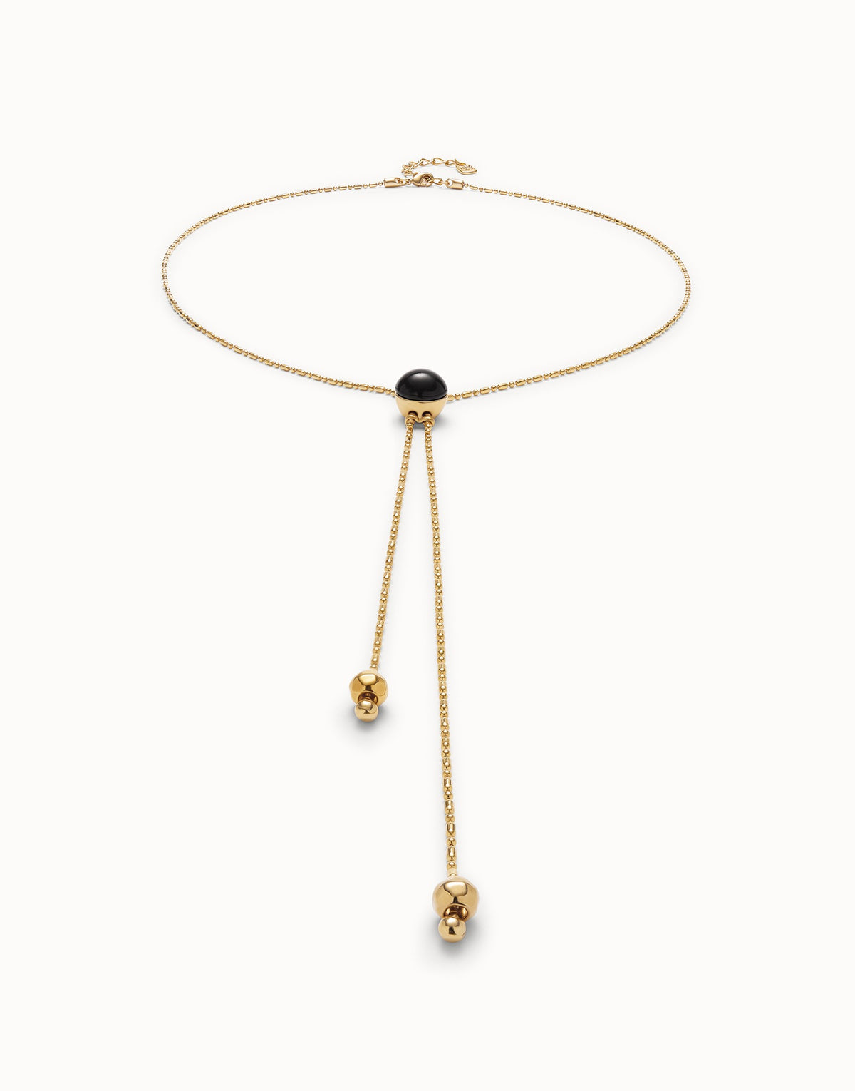 Long Pendant Necklace With Central Black Murano Crystal - Gold