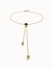 Long Pendant Necklace With Central Black Murano Crystal - Gold