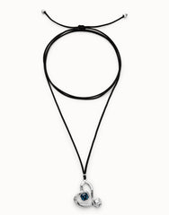 Long Pendant And Central Heart With Blue Crystal - Silver