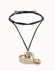 Long Pendant And Central Heart With Black Crystal - Gold