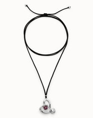 Long Pendant And Central Heart With Pink Crystal - Silver