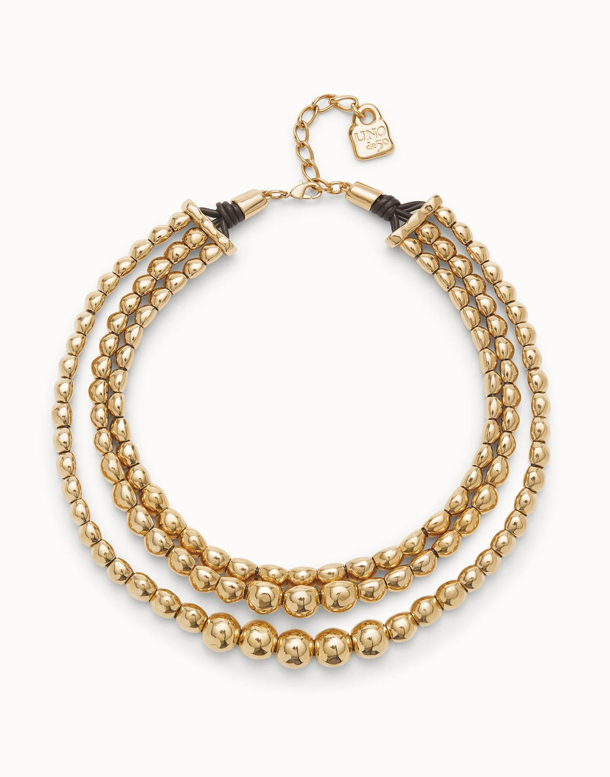 Three Strand Short Beaded Necklace - Gold
