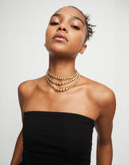 Three Strand Short Beaded Necklace - Gold
