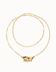 Long Necklace With Interlocked Carabiner Detail - Gold