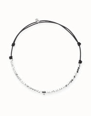 Leather Necklace With Metal Alloy Beads In Silver Sterling With Skull Detail