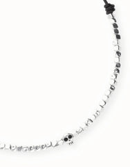 Leather Necklace With Metal Alloy Beads In Silver Sterling With Skull Detail
