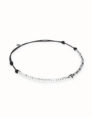 Leather Necklace With Metal Alloy Beads In Silver Sterling With Skull Detail