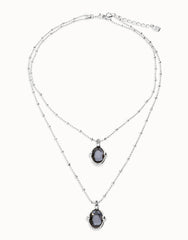 Double Necklace With 2 Small Faceted Crystals - Silver