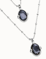 Double Necklace With 2 Small Faceted Crystals - Silver