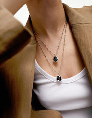 Double Necklace With 2 Small Faceted Crystals - Silver