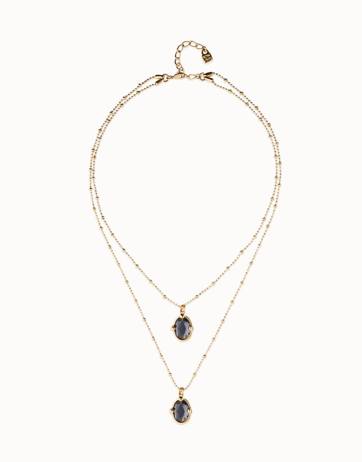 Double Necklace With 2 Small Faceted Crystals - Gold