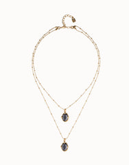 Double Necklace With 2 Small Faceted Crystals - Gold