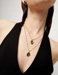 Double Necklace With 2 Small Faceted Crystals - Gold