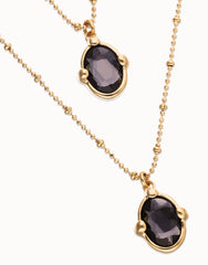 Double Necklace With 2 Small Faceted Crystals - Gold