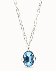 Long Necklace With A Blue Faceted Crystal