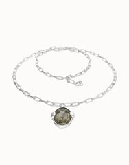 Long Necklace With A Grey Faceted Crystal