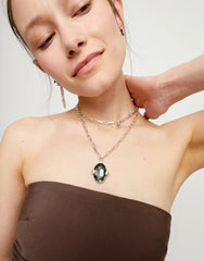 Long Necklace With A Grey Faceted Crystal