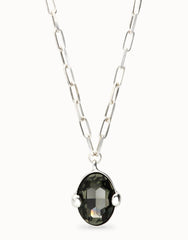 Long Necklace With A Grey Faceted Crystal