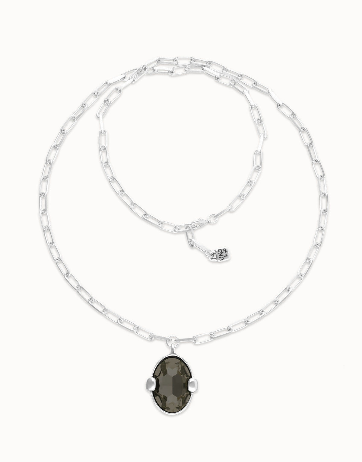 Long Necklace With A Grey Faceted Crystal