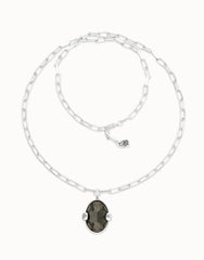 Long Necklace With A Grey Faceted Crystal