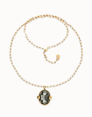 Long Necklace Plated In 18K Gold With A Grey Faceted Crystal