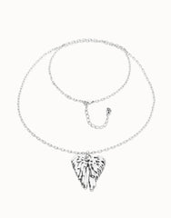 Long Necklace Pleated In Sterling Silver With Wings Detail
