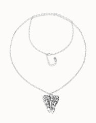 Long Necklace Pleated In Sterling Silver With Wings Detail