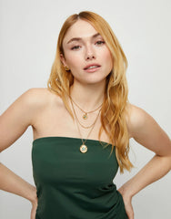 Triple Necklace Pleared In Gold 18K With 2 Eye Charms With Green Faceted Crystal