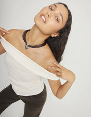 Mixed Dark Brown Silk And Leather Thread Necklace With Sterling Silver Heart Detail