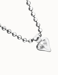 Sterling Silver Plated Ball Necklace With Heart Detail