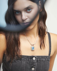 Sterling Silver Plated Necklace With Blue Faceted Crystal