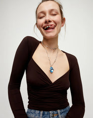 Sterling Silver Plated Necklace With Blue Faceted Crystal