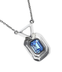 Sterling Silver Plated Necklace With Blue Faceted Crystal
