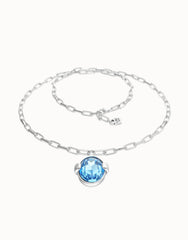 Sterling Silver Plated Necklace With Blue Faceted Crystal