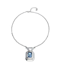 Sterling Silver Plated Necklace With Blue Faceted Crystal