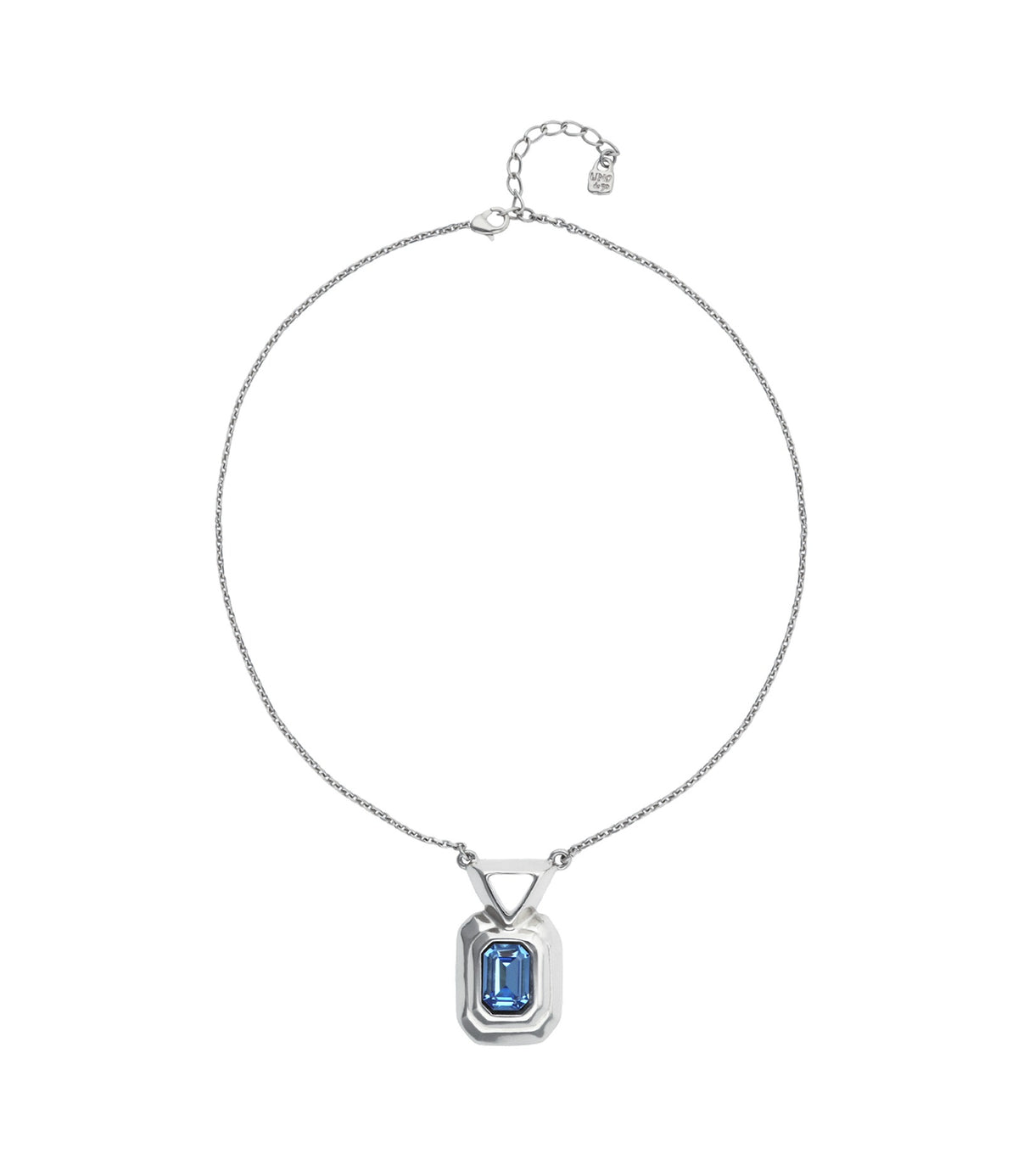 Sterling Silver Plated Necklace With Blue Faceted Crystal