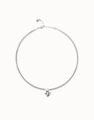Sterling Silver Plated Ball Necklace With Heart Detail