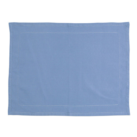 Cotone Linens Placemats With Double Stitching - Set Of 4, Cornflower Blue
