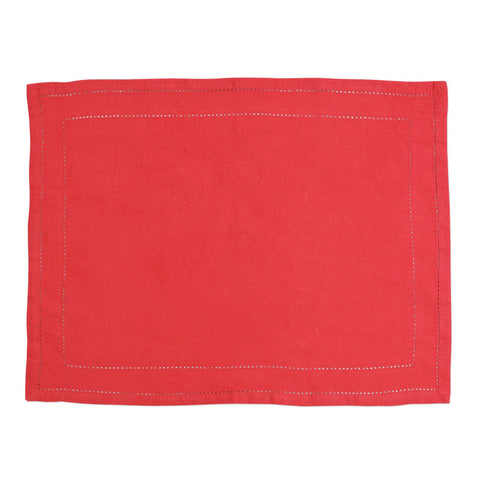 Cotone Linens Placemats With Double Stitching - Set Of 4, Red
