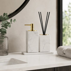Set of Diffuser and Soap Dispenser White and Gold
