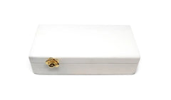 Rectangular White Wood Decorative Box with Gold Flower Detail - Large