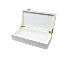 Rectangular White Wood Decorative Box with Gold Flower Detail - Large