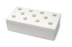 White Wooden Decorative Box with Gold Flower Beads