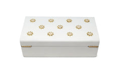 White Wooden Decorative Box with Gold Flower Beads