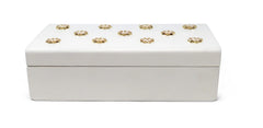 White Wooden Decorative Box with Gold Flower Beads