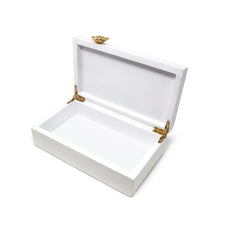 Rectangular White Wood Decorative Box with Gold Flower Detail - Small