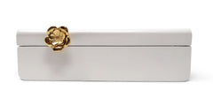 Rectangular White Wood Decorative Box with Gold Flower Detail - Small